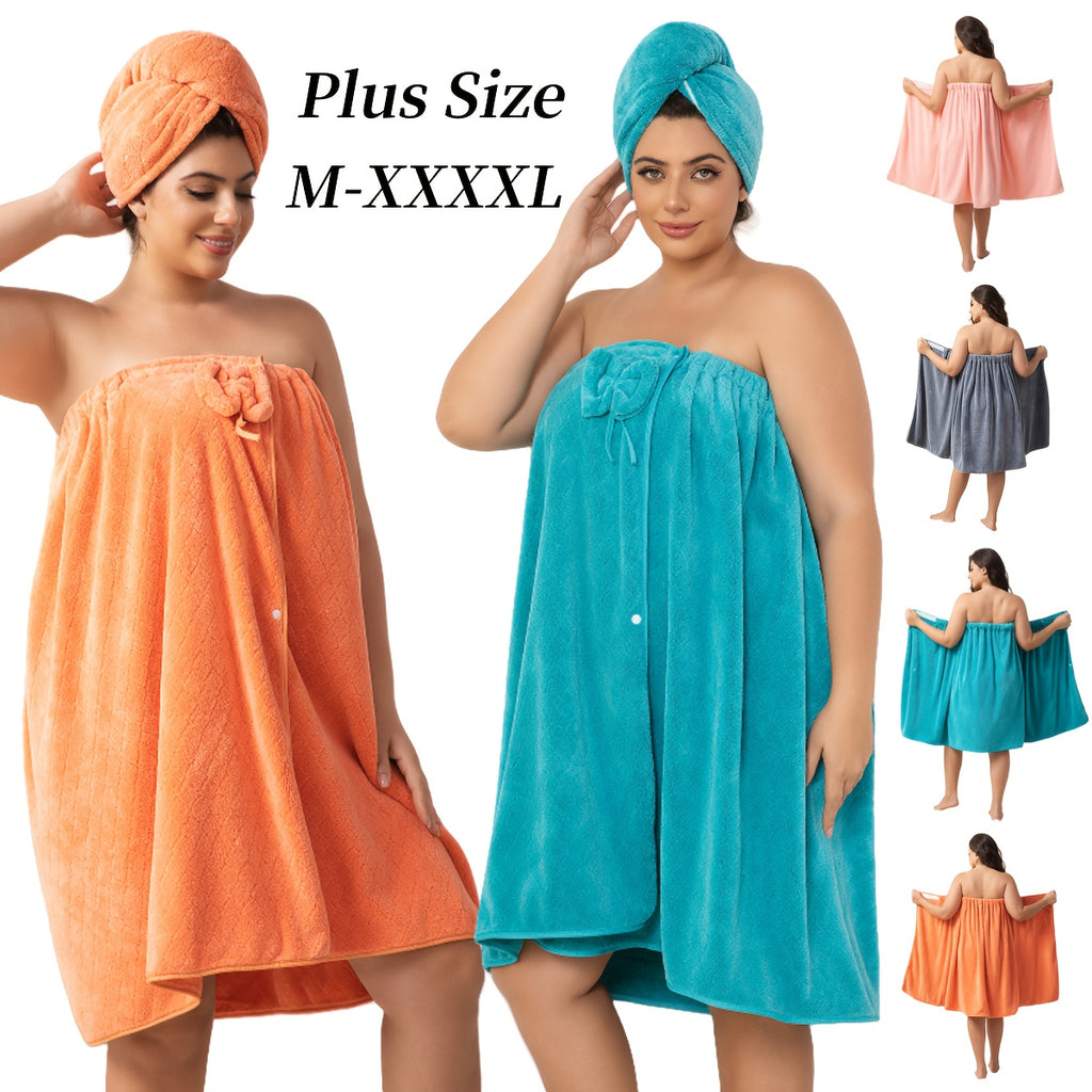 Extra Large Bath Wrap Skirt & Shower Cap Set of 2 – Super Absorbent Coral Fleece Body Wrap Towel, Adjustable M–XXXXL | Home, Travel, Sauna & Spa