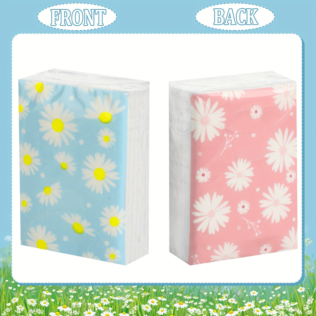 Travel Tissue Packs 100 Pack 3-Ply Facial Tissues Floral Daisy Design - Bulk Pocket Tissues for Weddings Bridal Showers Funerals & Everyday Household Use