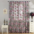 Peony Floral Sheer Curtains Grommet Top – Tulle Voile Light Filtering Drapes for Bedroom Living Room, Purple Pink, Set of 2 Panels