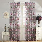 Peony Floral Sheer Curtains Grommet Top – Tulle Voile Light Filtering Drapes for Bedroom Living Room, Purple Pink, Set of 2 Panels