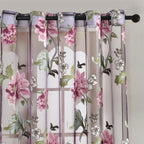 Peony Floral Sheer Curtains Grommet Top – Tulle Voile Light Filtering Drapes for Bedroom Living Room, Purple Pink, Set of 2 Panels