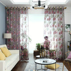 Peony Floral Sheer Curtains Grommet Top – Tulle Voile Light Filtering Drapes for Bedroom Living Room, Purple Pink, Set of 2 Panels