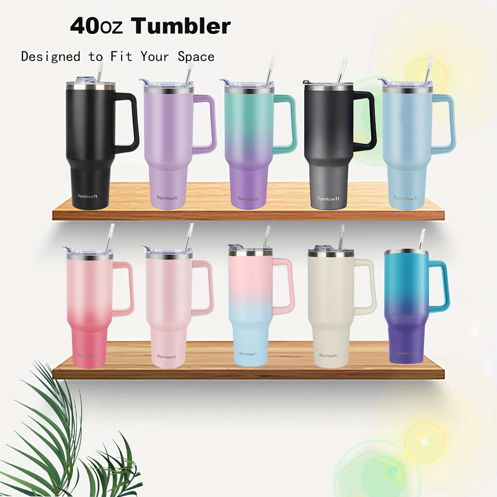 40oz Insulated Tumbler with Handle, Straw & Carrier Bag – Stainless Steel Double Wall, Cold 34 Hours, Travel Mug for Gym, Hiking, Office & Outdoor