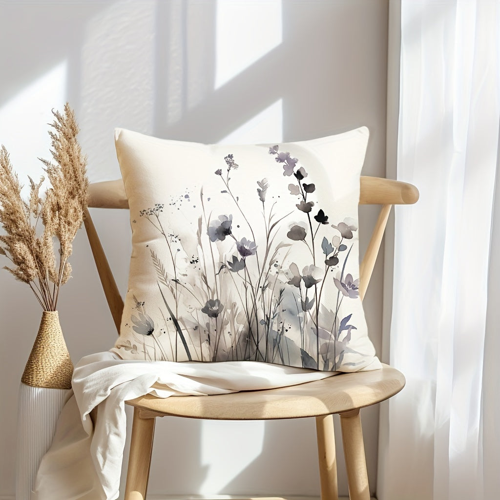 4-Piece Boho Poppy Flower Throw Pillow Covers Watercolor Chinoiserie Floral Soft Tones Decorative Cushion Covers 18x18 Inch Sofa Bedroom Office Car Farmhouse No Insert