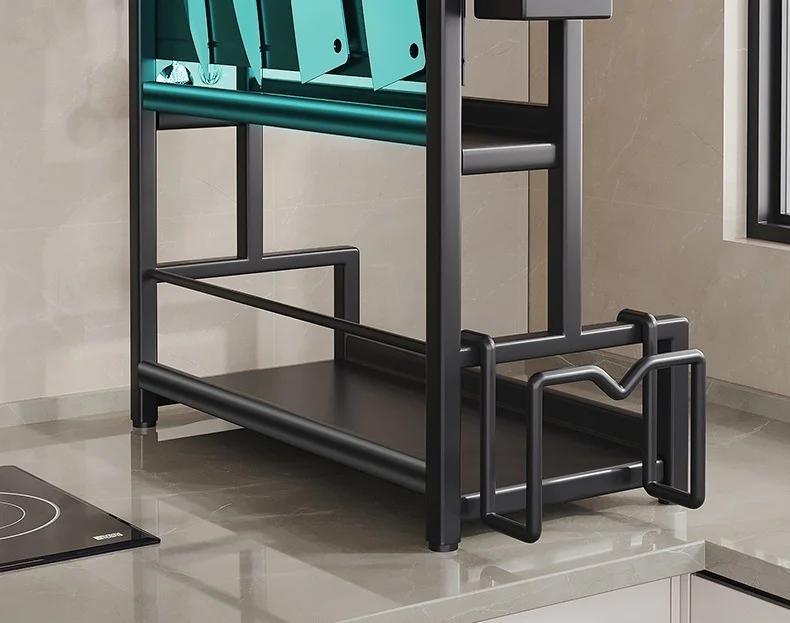 3-Tier Heavy-Duty Carbon Steel Kitchen Shelf Standing Storage Rack – Space-Saving Countertop Organizer for Spices, Knives, Utensils & Spoon Holder, Sturdy Multi-Tier Shelf for Small Kitchens