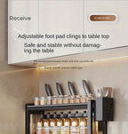 3-Tier Heavy-Duty Carbon Steel Kitchen Shelf Standing Storage Rack – Space-Saving Countertop Organizer for Spices, Knives, Utensils & Spoon Holder, Sturdy Multi-Tier Shelf for Small Kitchens
