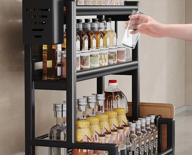 3-Tier Heavy-Duty Carbon Steel Kitchen Shelf Standing Storage Rack – Space-Saving Countertop Organizer for Spices, Knives, Utensils & Spoon Holder, Sturdy Multi-Tier Shelf for Small Kitchens