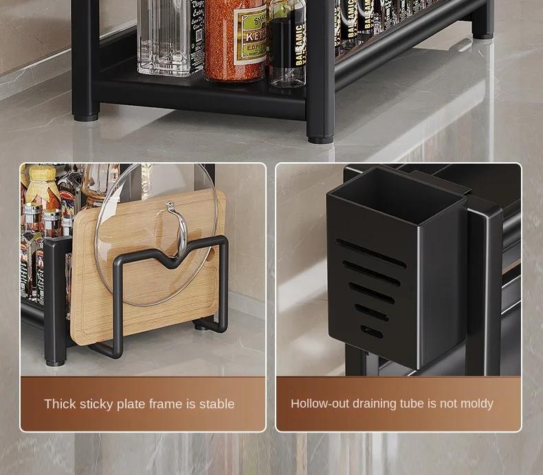 3-Tier Heavy-Duty Carbon Steel Kitchen Shelf Standing Storage Rack – Space-Saving Countertop Organizer for Spices, Knives, Utensils & Spoon Holder, Sturdy Multi-Tier Shelf for Small Kitchens