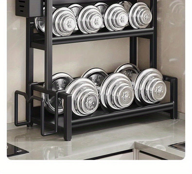 3-Tier Heavy-Duty Carbon Steel Kitchen Shelf Standing Storage Rack – Space-Saving Countertop Organizer for Spices, Knives, Utensils & Spoon Holder, Sturdy Multi-Tier Shelf for Small Kitchens