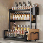 3-Tier Heavy-Duty Carbon Steel Kitchen Shelf Standing Storage Rack – Space-Saving Countertop Organizer for Spices, Knives, Utensils & Spoon Holder, Sturdy Multi-Tier Shelf for Small Kitchens