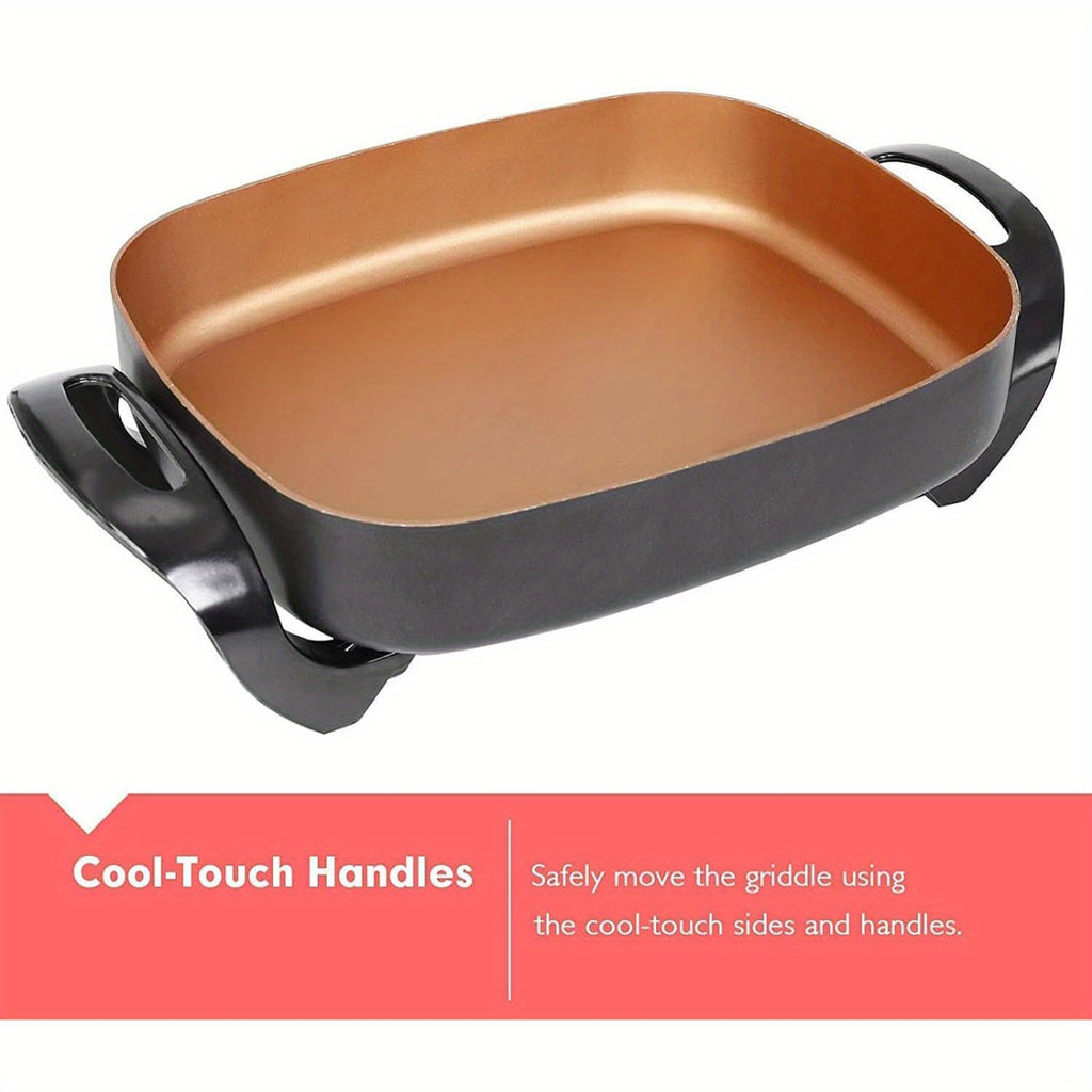 Electric Skillet 8 Quart Non-Stick Copper Coating 16"x12" Deep Dish with Tempered Glass Vented Lid & Adjustable Thermostat – Jumbo Electric Frying Pan for Family Cooking