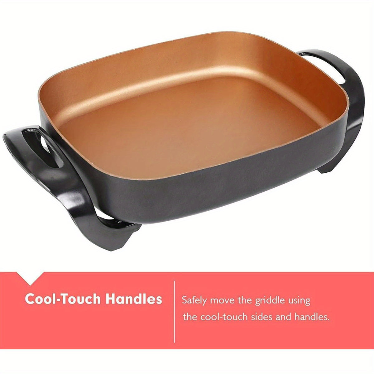 Electric Skillet 8 Quart Non-Stick Copper Coating 16"x12" Deep Dish with Tempered Glass Vented Lid & Adjustable Thermostat – Jumbo Electric Frying Pan for Family Cooking
