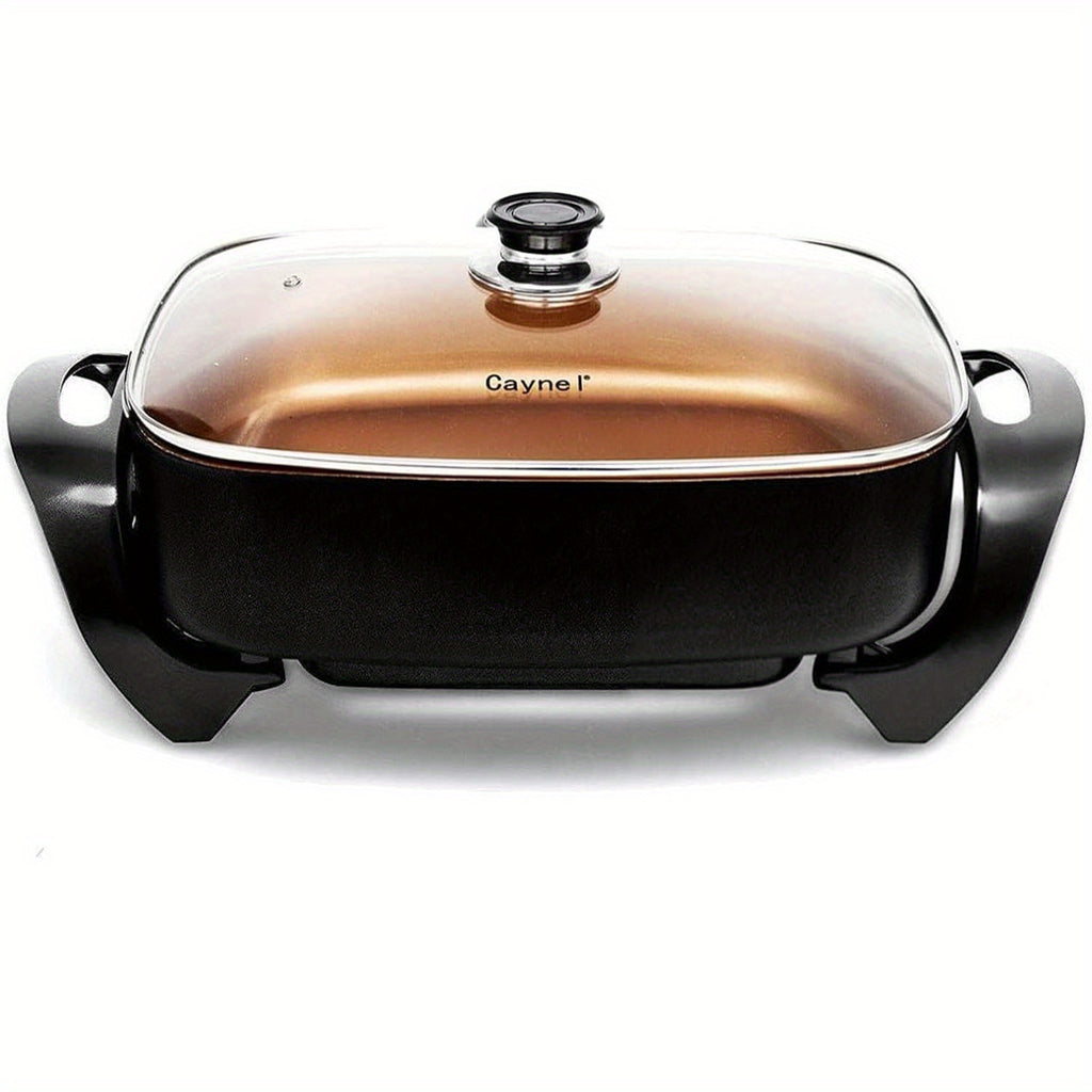 Electric Skillet 8 Quart Non-Stick Copper Coating 16"x12" Deep Dish with Tempered Glass Vented Lid & Adjustable Thermostat – Jumbo Electric Frying Pan for Family Cooking