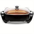 Electric Skillet 8 Quart Non-Stick Copper Coating 16"x12" Deep Dish with Tempered Glass Vented Lid & Adjustable Thermostat – Jumbo Electric Frying Pan for Family Cooking