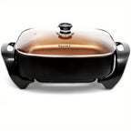Electric Skillet 8 Quart Non-Stick Copper Coating 16"x12" Deep Dish with Tempered Glass Vented Lid & Adjustable Thermostat – Jumbo Electric Frying Pan for Family Cooking