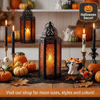 Moroccan Candle Lantern Holder Medium 10.5 Inch – Handcrafted Glass Iron Metal Lantern with Embossed Floral Panels, 17 Colors, Indoor Outdoor Use for Ramadan, Wedding, Patio, Diwali & Home Decor