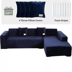 L-Shape Sectional Sofa Cover 2-Piece – Stretch Velvet Slipcover for 3+4 Seater Corner Couch, Foam Bar Secure Fit, Easy Clean, 7 Colors