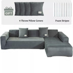 L-Shape Sectional Sofa Cover 2-Piece – Stretch Velvet Slipcover for 3+4 Seater Corner Couch, Foam Bar Secure Fit, Easy Clean, 7 Colors