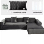 L-Shape Sectional Sofa Cover 2-Piece – Stretch Velvet Slipcover for 3+4 Seater Corner Couch, Foam Bar Secure Fit, Easy Clean, 7 Colors