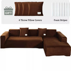 L-Shape Sectional Sofa Cover 2-Piece – Stretch Velvet Slipcover for 3+4 Seater Corner Couch, Foam Bar Secure Fit, Easy Clean, 7 Colors