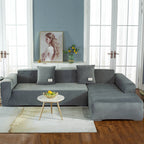 L-Shape Sectional Sofa Cover 2-Piece – Stretch Velvet Slipcover for 3+4 Seater Corner Couch, Foam Bar Secure Fit, Easy Clean, 7 Colors
