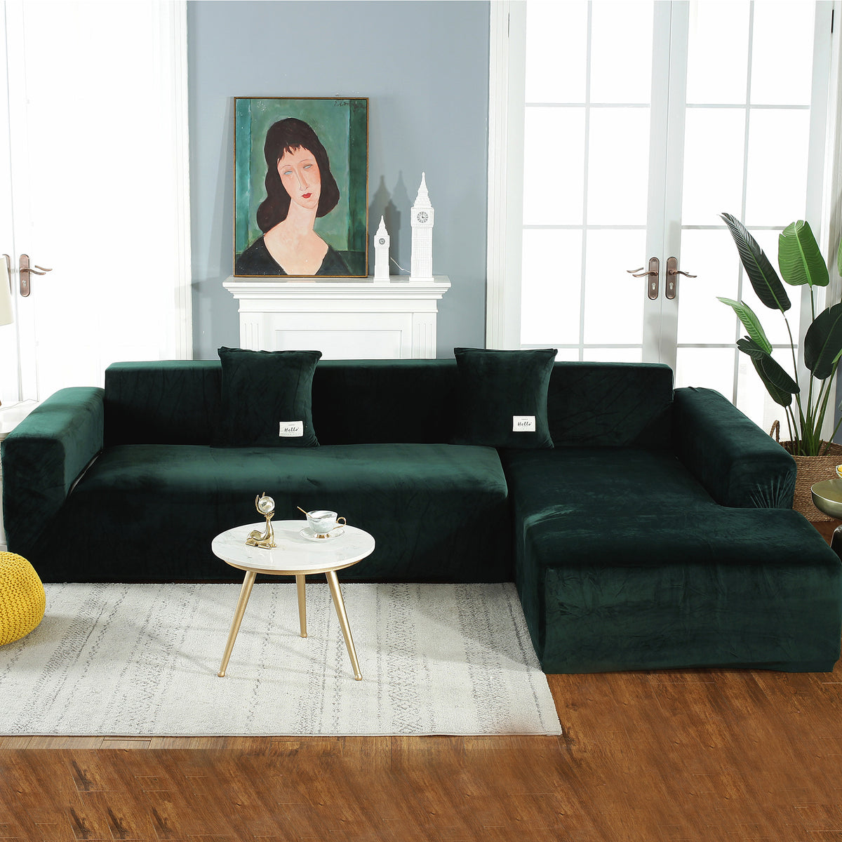 L-Shape Sectional Sofa Cover 2-Piece – Stretch Velvet Slipcover for 3+4 Seater Corner Couch, Foam Bar Secure Fit, Easy Clean, 7 Colors