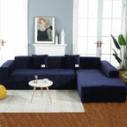 L-Shape Sectional Sofa Cover 2-Piece – Stretch Velvet Slipcover for 3+4 Seater Corner Couch, Foam Bar Secure Fit, Easy Clean, 7 Colors