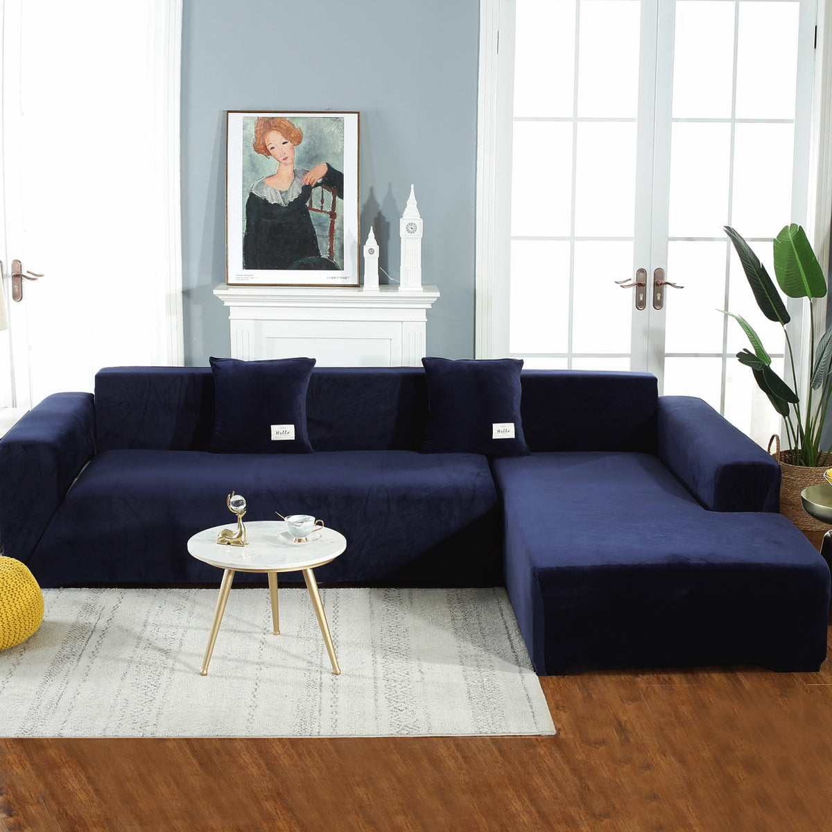 L-Shape Sectional Sofa Cover 2-Piece – Stretch Velvet Slipcover for 3+4 Seater Corner Couch, Foam Bar Secure Fit, Easy Clean, 7 Colors