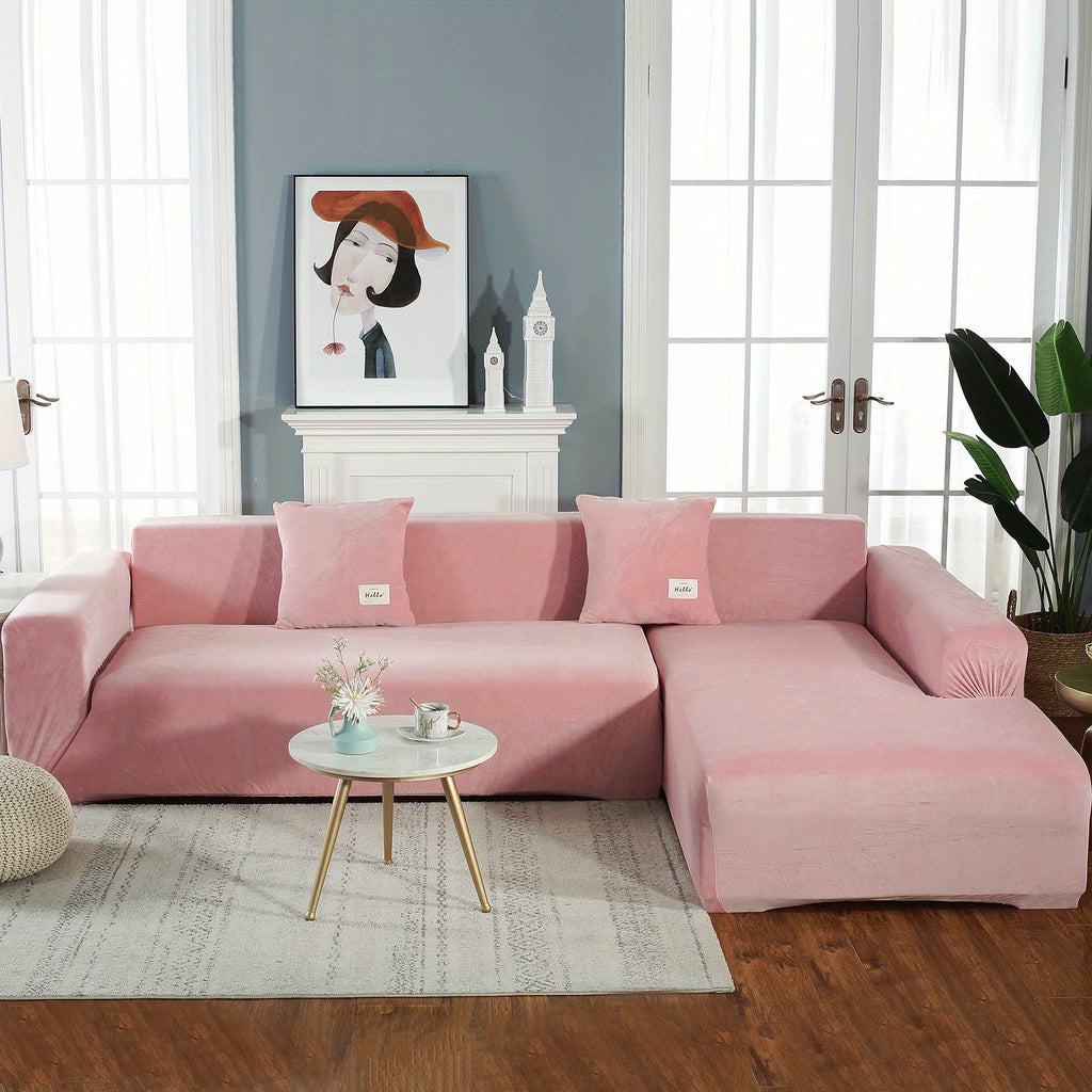 L-Shape Sectional Sofa Cover 2-Piece – Stretch Velvet Slipcover for 3+4 Seater Corner Couch, Foam Bar Secure Fit, Easy Clean, 7 Colors