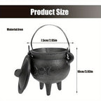 Cast Iron Cauldron with Lid & Carry Handle – Pentagram & Triple Moon Witchcraft Cauldron for Incense Burning, Candles, Spells, Halloween Decoration & Ritual Supplies