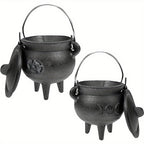 Cast Iron Cauldron with Lid & Carry Handle – Pentagram & Triple Moon Witchcraft Cauldron for Incense Burning, Candles, Spells, Halloween Decoration & Ritual Supplies