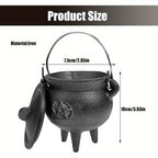 Cast Iron Cauldron with Lid & Carry Handle – Pentagram & Triple Moon Witchcraft Cauldron for Incense Burning, Candles, Spells, Halloween Decoration & Ritual Supplies