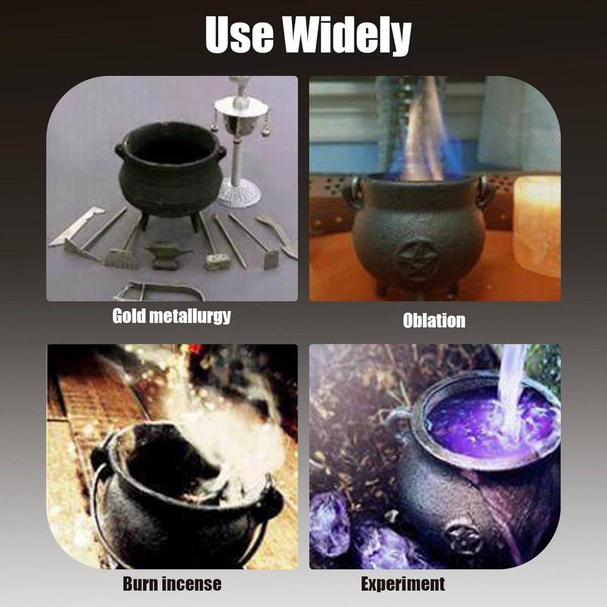 Cast Iron Cauldron with Lid & Carry Handle – Pentagram & Triple Moon Witchcraft Cauldron for Incense Burning, Candles, Spells, Halloween Decoration & Ritual Supplies