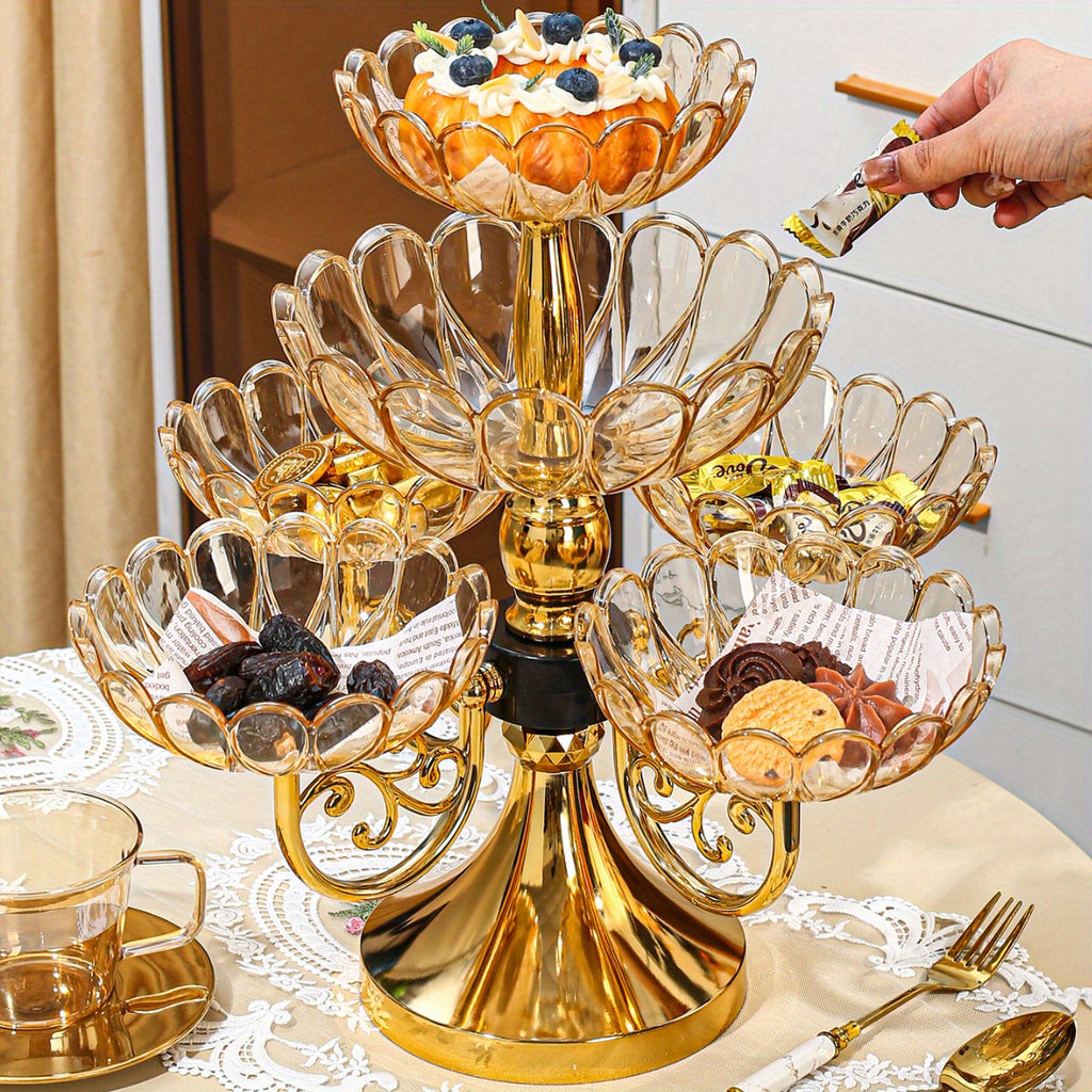 5-Tier Rotating Crystal Fruit Plate Set Luxury Round Snack Candy Bowl for Living Room Coffee Table – Elegant European Serveware Home Decor