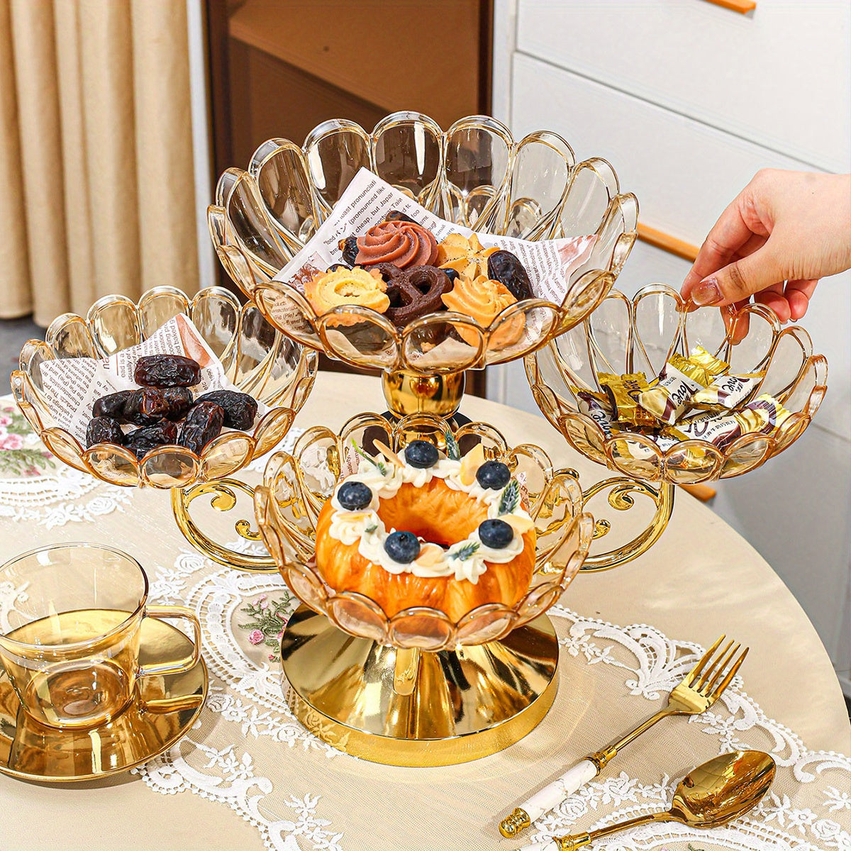 5-Tier Rotating Crystal Fruit Plate Set Luxury Round Snack Candy Bowl for Living Room Coffee Table – Elegant European Serveware Home Decor