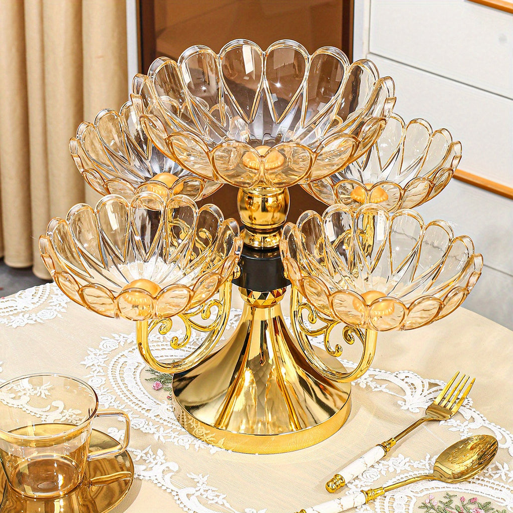 5-Tier Rotating Crystal Fruit Plate Set Luxury Round Snack Candy Bowl for Living Room Coffee Table – Elegant European Serveware Home Decor