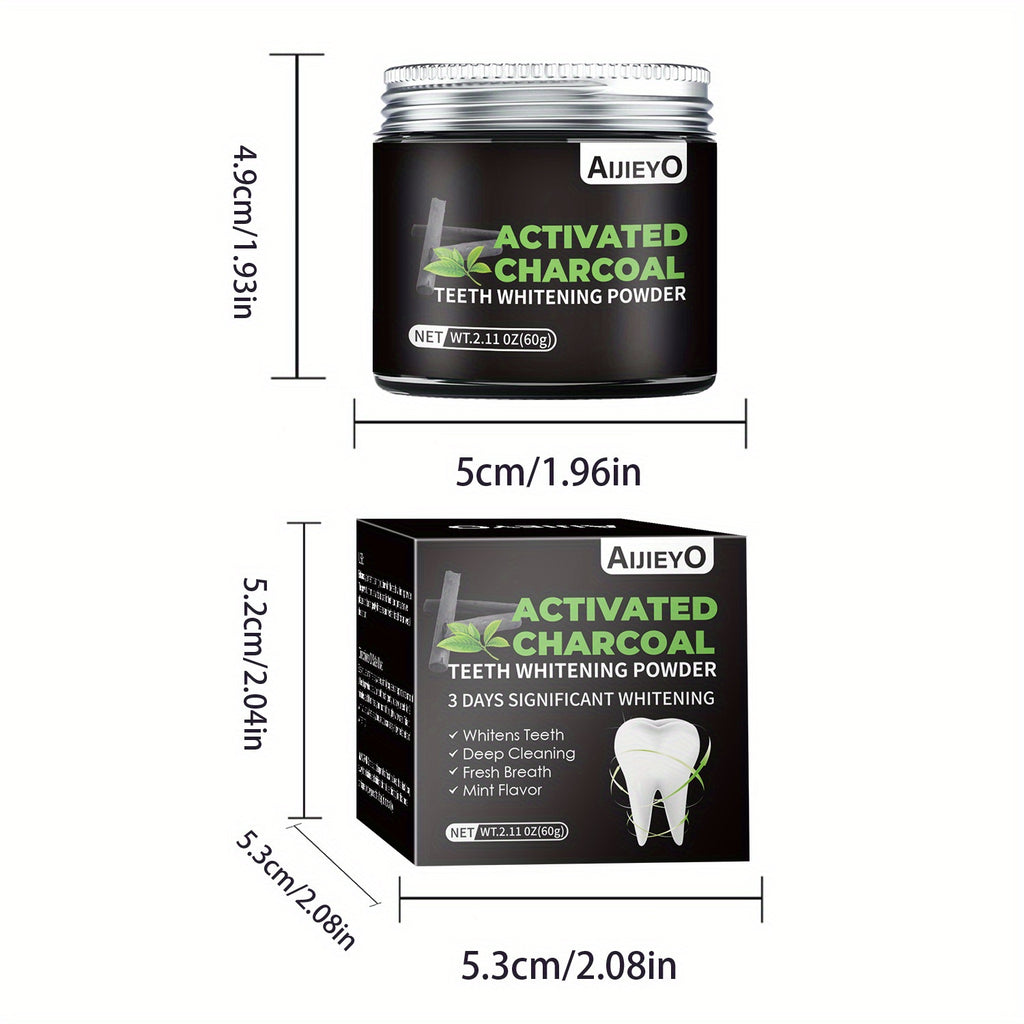 Activated Charcoal Teeth Whitening Powder Natural Brightening Tooth Polish Deep Cleaning Plaque Remover Mint Flavor Fresh Breath Daily Use 60g