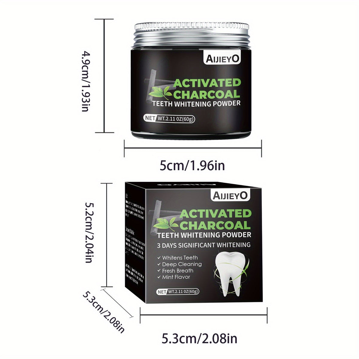 Activated Charcoal Teeth Whitening Powder Natural Brightening Tooth Polish Deep Cleaning Plaque Remover Mint Flavor Fresh Breath Daily Use 60g
