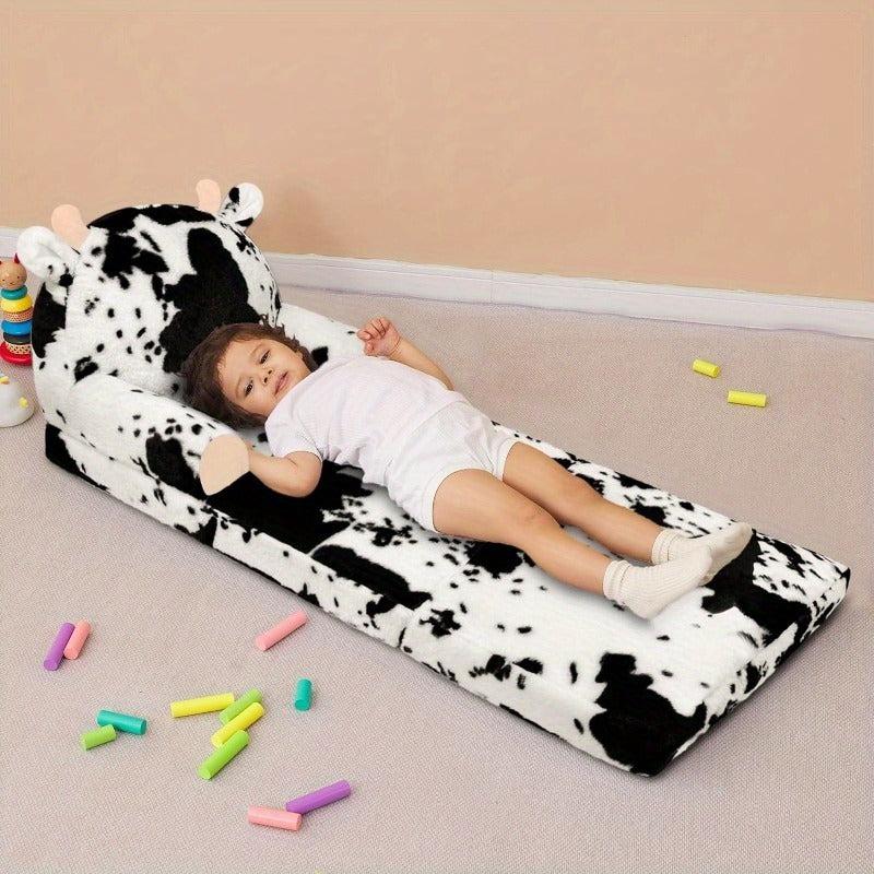 Flip-Open Kids Sofa Chair 2-in-1 with Removable Washable Cover – Soft Plush Animal Pattern Children's Lounger for Reading Nook, Playroom & Bedroom, Lightweight Comfy Seat for Boys & Girls, Koala, Cow Cat & Milk Cow