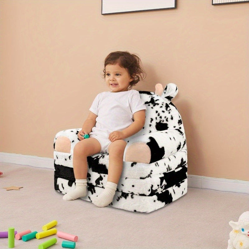Flip-Open Kids Sofa Chair 2-in-1 with Removable Washable Cover – Soft Plush Animal Pattern Children's Lounger for Reading Nook, Playroom & Bedroom, Lightweight Comfy Seat for Boys & Girls, Koala, Cow Cat & Milk Cow