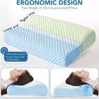 Ergonomic Cervical Pillow – Orthopedic Neck & Shoulder Support with Removable Machine-Washable Cover, Contour Memory Foam for Side & Stomach Sleepers, Blue & White