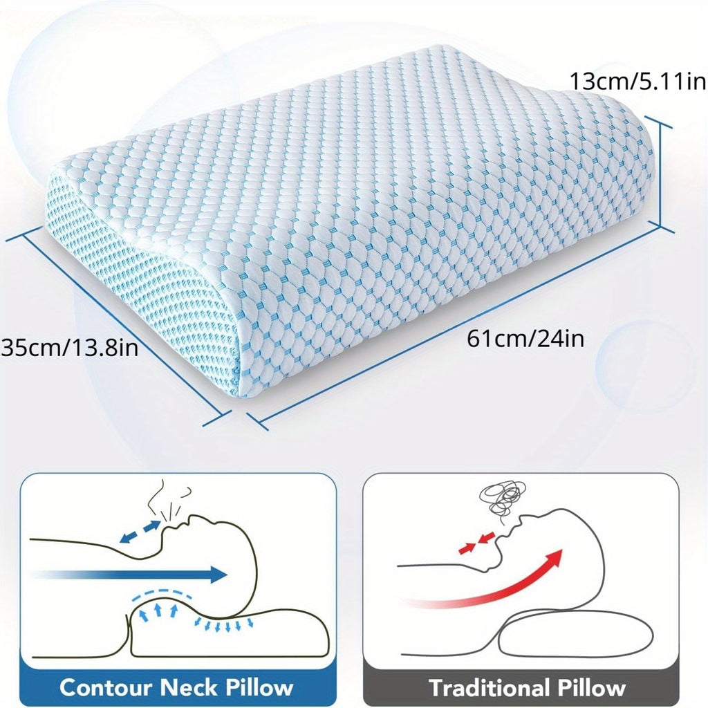 Ergonomic Cervical Pillow – Orthopedic Neck & Shoulder Support with Removable Machine-Washable Cover, Contour Memory Foam for Side & Stomach Sleepers, Blue & White