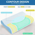 Ergonomic Cervical Pillow – Orthopedic Neck & Shoulder Support with Removable Machine-Washable Cover, Contour Memory Foam for Side & Stomach Sleepers, Blue & White