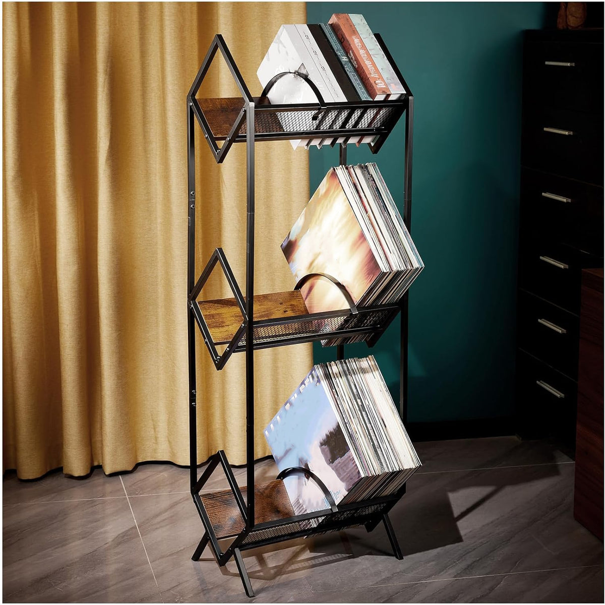 Vinyl Record Storage Rack 3-Tier LP Album Display Holder Holds 290–330 Records for Living Room Home Studio Music Room
