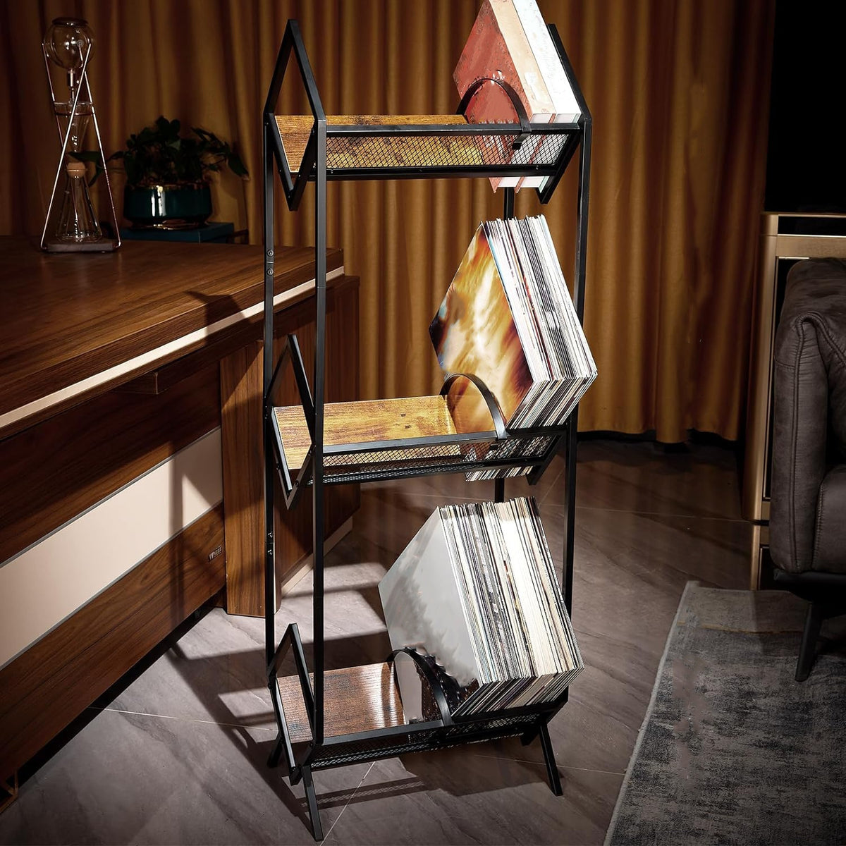 Vinyl Record Storage Rack 3-Tier LP Album Display Holder Holds 290–330 Records for Living Room Home Studio Music Room