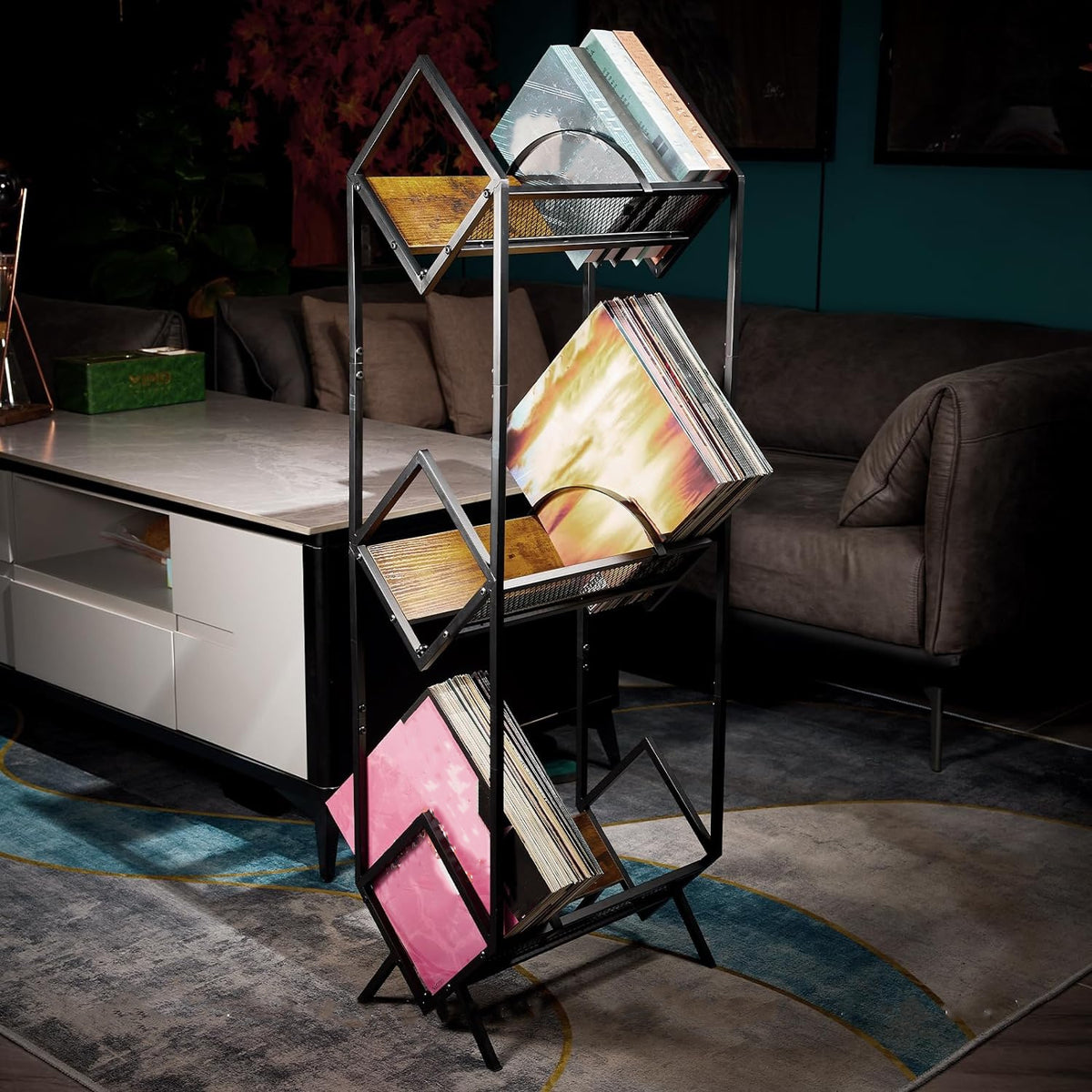 Vinyl Record Storage Rack 3-Tier LP Album Display Holder Holds 290–330 Records for Living Room Home Studio Music Room