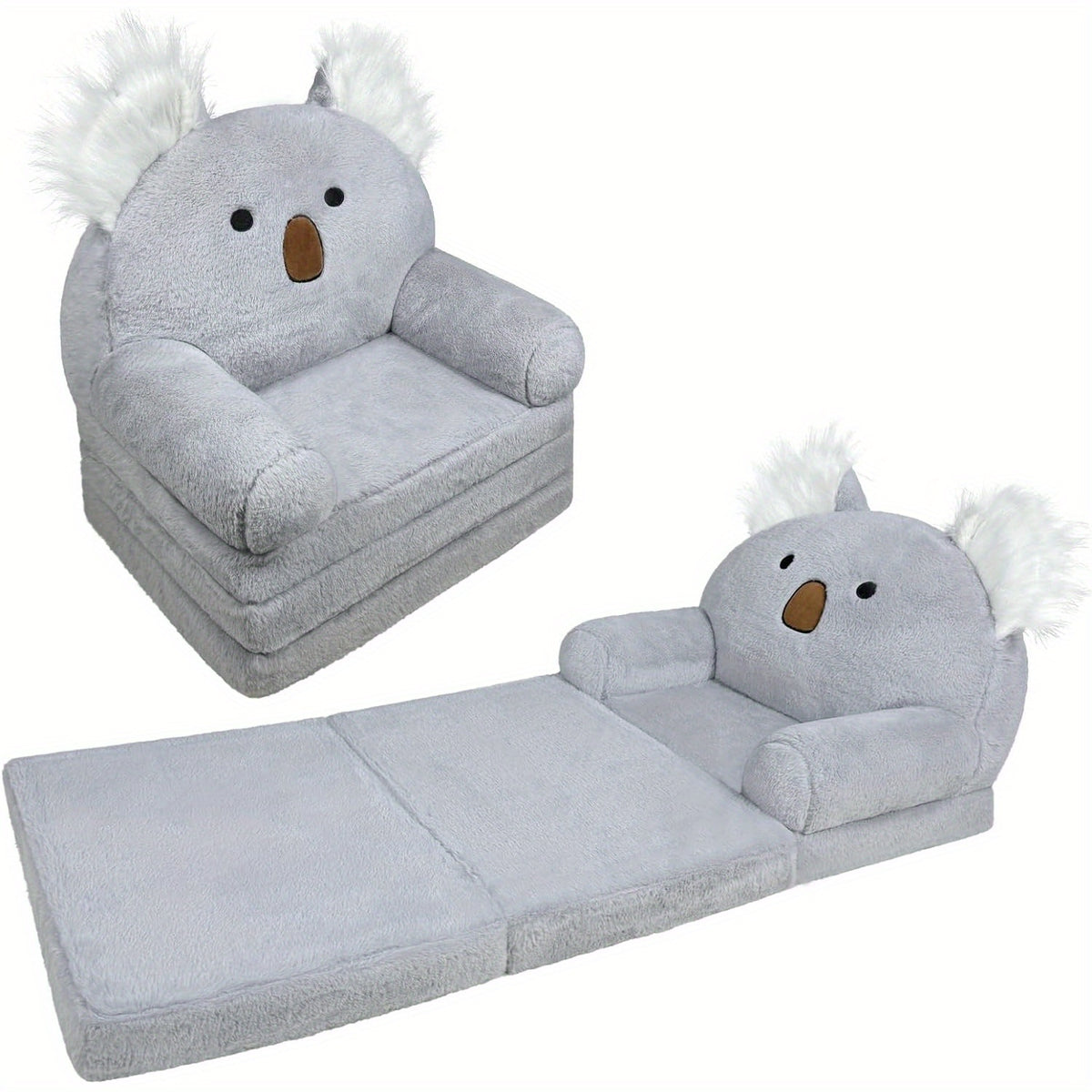 Flip-Open Kids Sofa Chair 2-in-1 with Removable Washable Cover – Soft Plush Animal Pattern Children's Lounger for Reading Nook, Playroom & Bedroom, Lightweight Comfy Seat for Boys & Girls, Koala, Cow Cat & Milk Cow