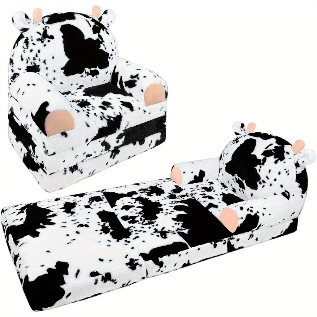 Flip-Open Kids Sofa Chair 2-in-1 with Removable Washable Cover – Soft Plush Animal Pattern Children's Lounger for Reading Nook, Playroom & Bedroom, Lightweight Comfy Seat for Boys & Girls, Koala, Cow Cat & Milk Cow