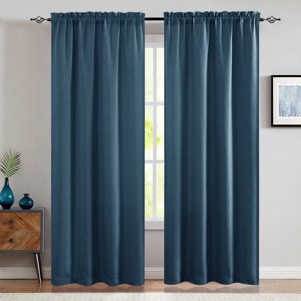 Blackout Curtains 2 Panels 80% Room Darkening 40"W x 95"L – Thermal Insulated Rod Pocket Drapes for Bedroom Living Room, Navy Blue Textured Privacy Window Curtains
