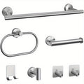 Matte Black Bathroom Hardware Set 7 Piece 304 Stainless Steel – 16" Towel Bar, Paper Holder, Towel Ring & 4 Robe Hooks Wall Mounted